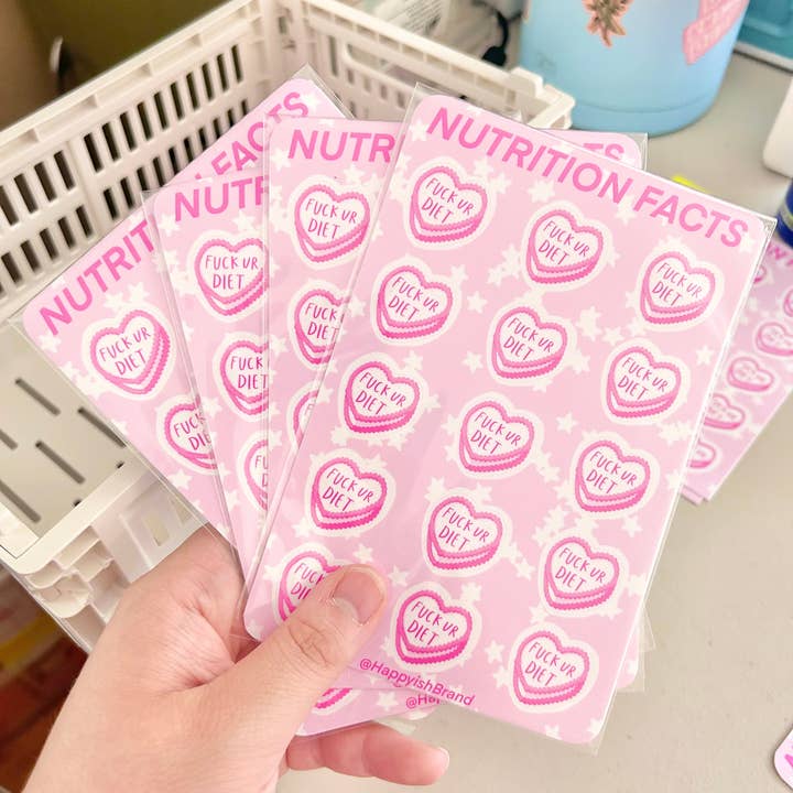 Happyish Brand - Wholesale Sticker - "Fuck your Diet" Cake Sticker Sheet Mini Anti Diet Stickers