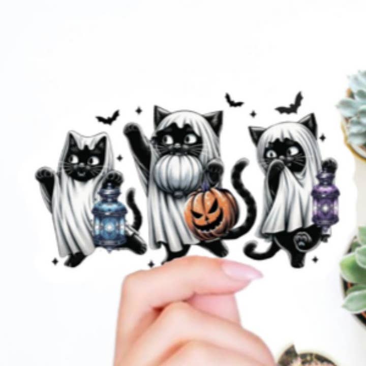 Halloween Cat Ghost Trio Sticker for wholesale by Blu Butterfly Stickers
