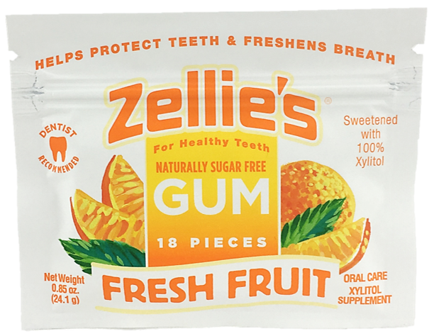 Zellie's - Wholesale Chewing Gum - Zellie's Xylitol Dental Gum - Fresh Fruit 18ct Pouch1