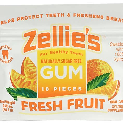 Zellie's - Wholesale Chewing Gum - Zellie's Xylitol Dental Gum - Fresh Fruit 18ct Pouch1