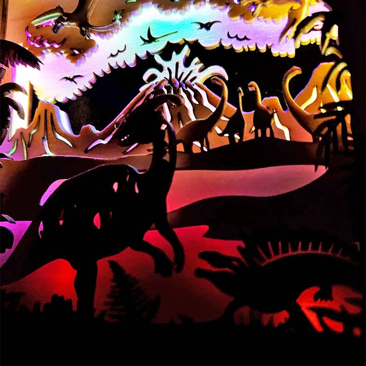 Squirrel Tacos Papercuts – wholesale Bookend – Lightbox - Dinosaurs and Lava Fields multicolor night light2