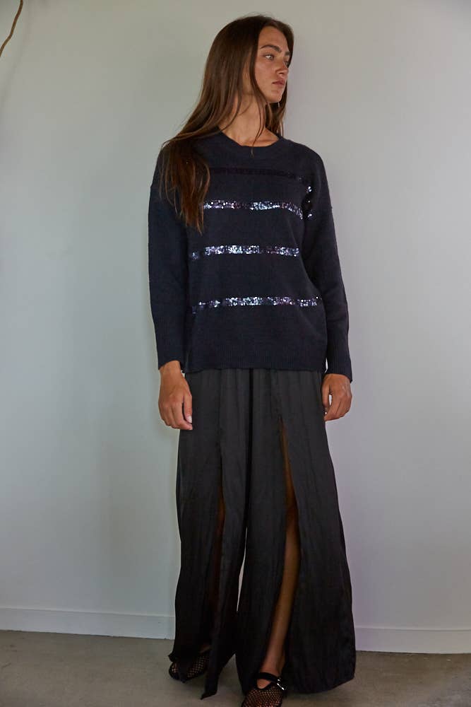 Dunkle Navy W1760 | Strickpullover mit Paillettendetail für den Großhandel auf Faire4
