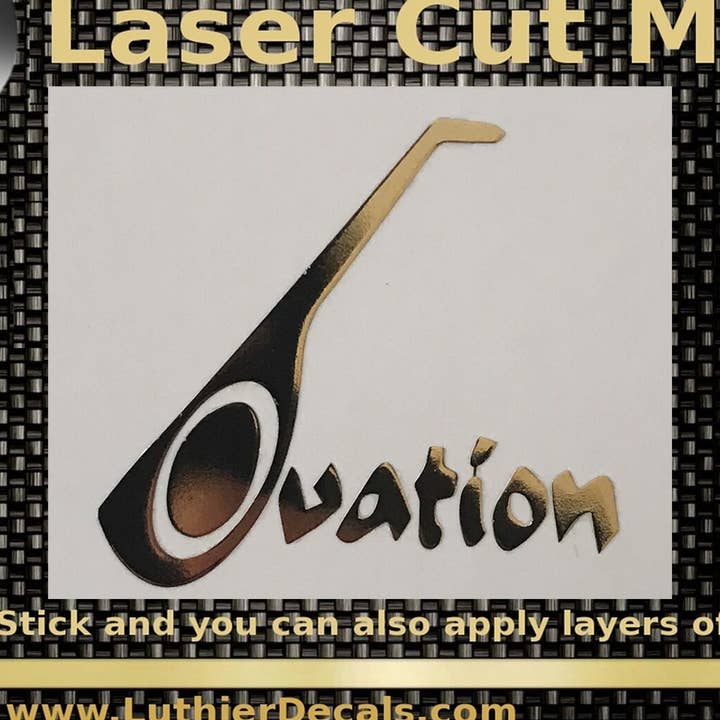 Ovation 3D-Aufkleber für Gitarren, lasergeschnitten, goldfarben, M70 für den Großhandel von Luthier decals