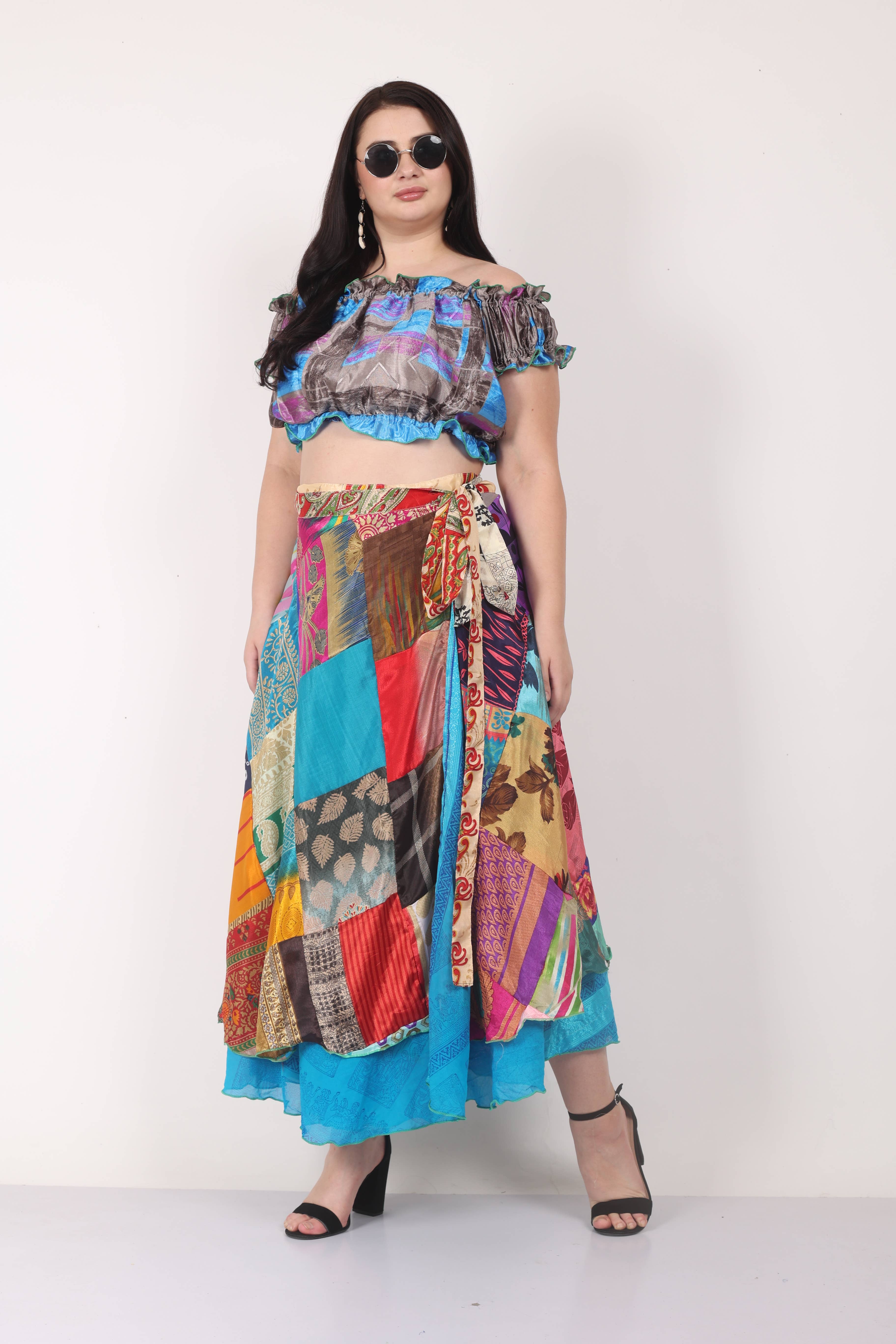 Wevez - Wholesale Rok - Dames - Dames Multi Patchwork Lange Sari Wikkel Strandrok Mix Partij6