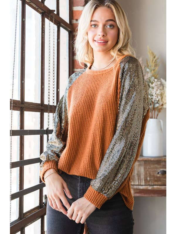 HEIMISH – wholesale Sweatshirt – Women's – ET6837-10 SOLID WAFFLE AND SEQUINS TOP12