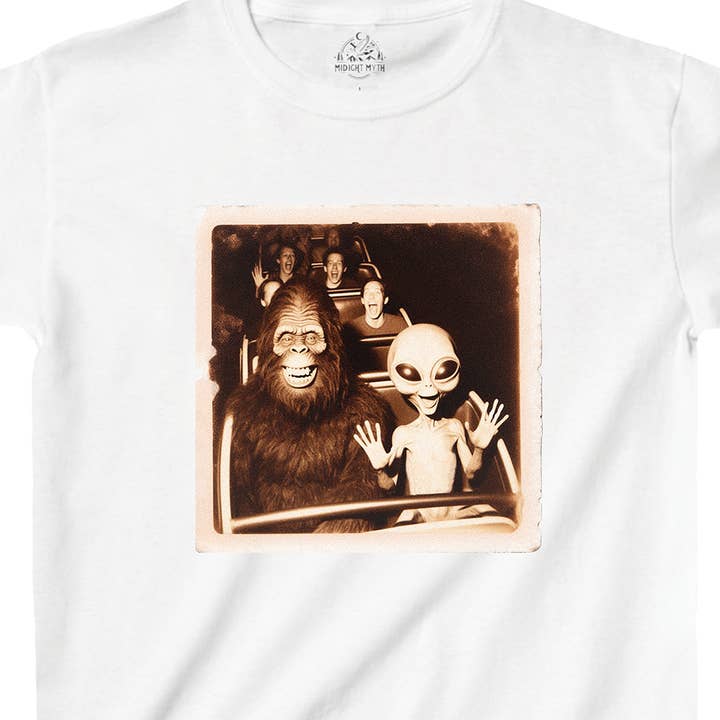 Midnight Myth - Wholesale Screen Printed T-Shirt - Kids - Roller Coaster Bigfoot Alien Amusement Park Kids Unisex Tee