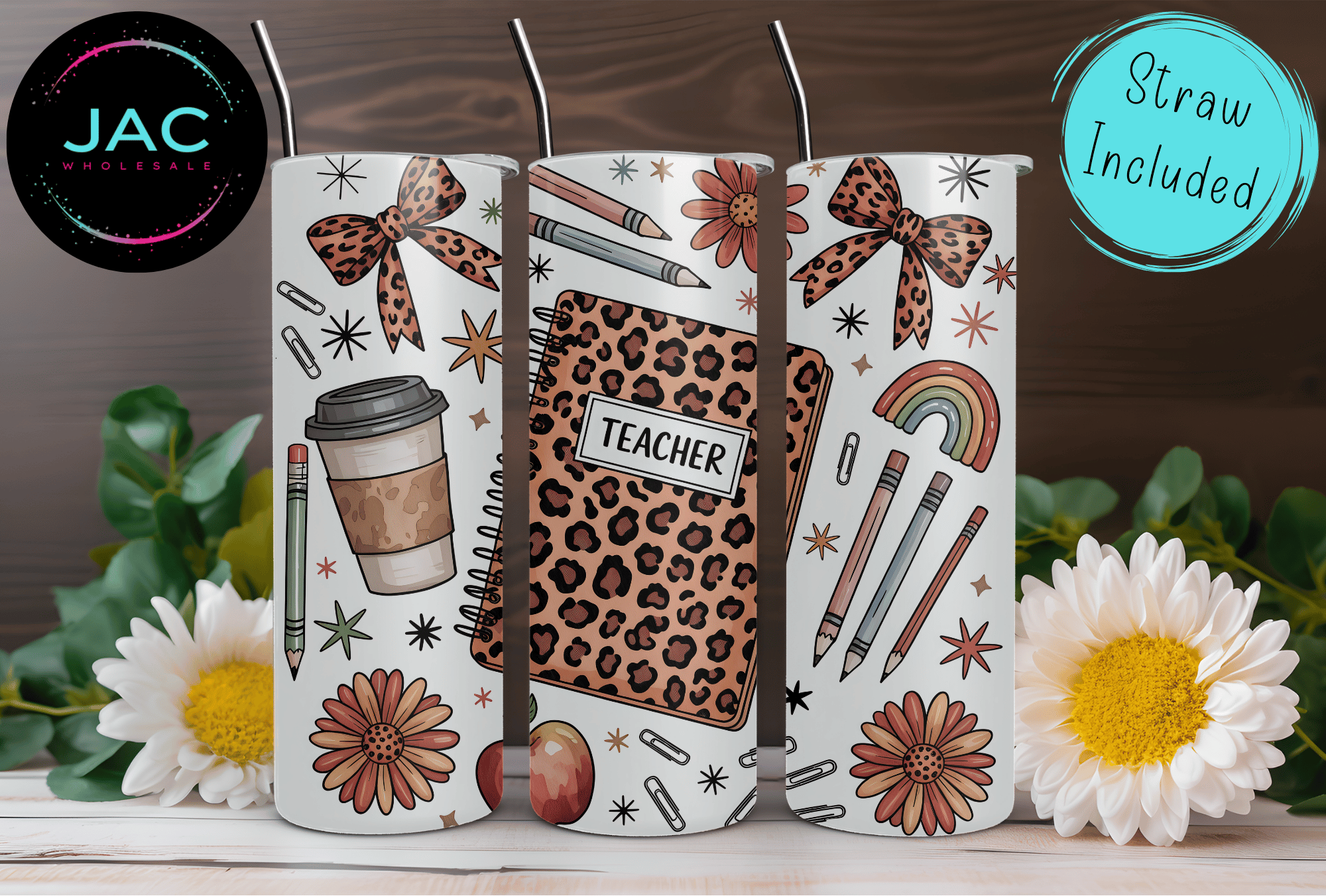 JAC Wholesale - Wholesale Insulated Mug/Tumbler - Leopard Teacher Skinny Tumbler 20oz2