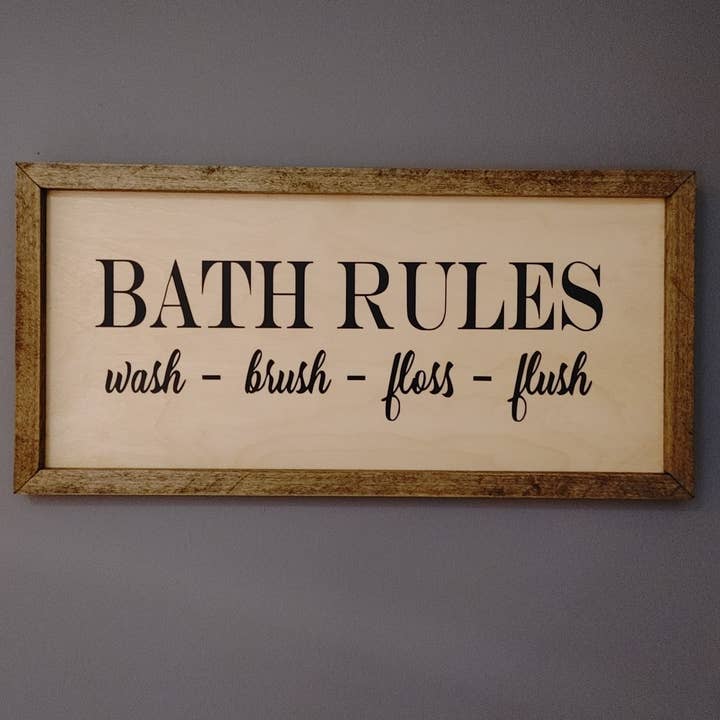 Bath Rules Rustic Farmhouse Wall Decor Sign for wholesale by eCrafty Canada Quality Home Decor