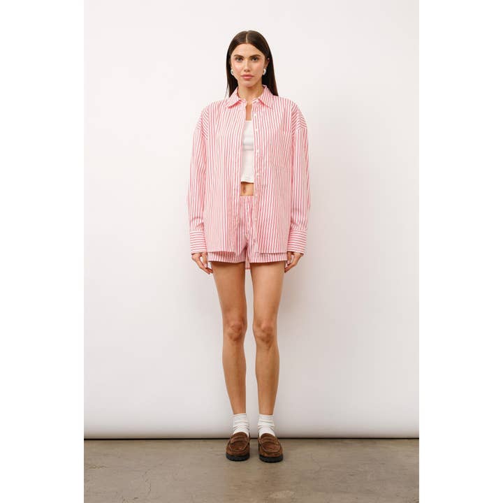 RED Capri Striped Oversized Button Down Shirt for wholesale on Faire
