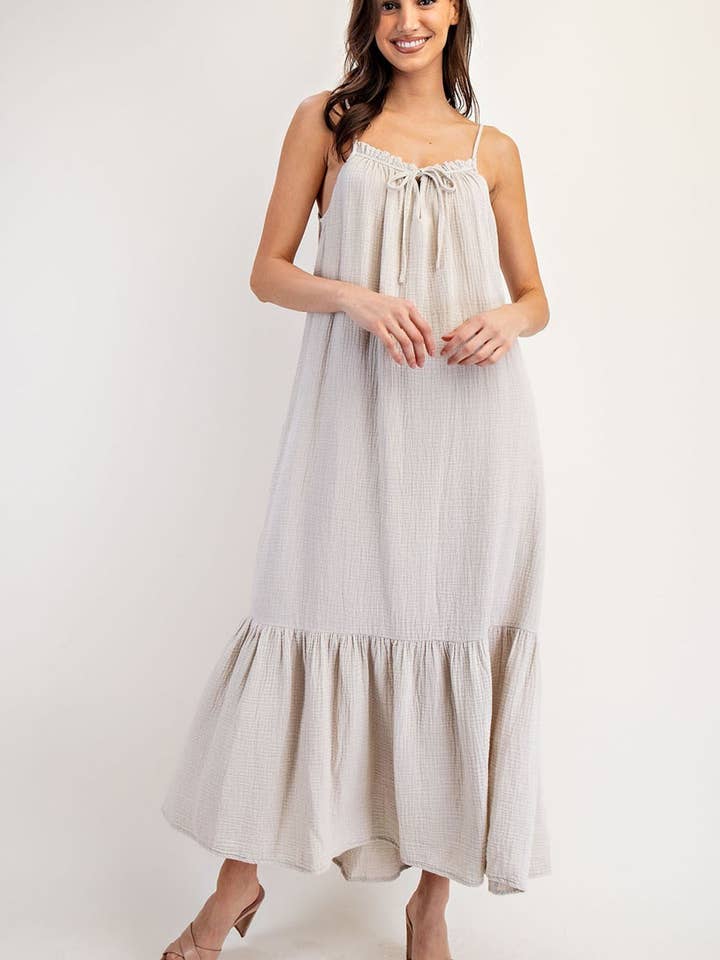 PL7307 - RUFFLE COTTON GAUZE MAXI DRESS for wholesale by Peace Love Line