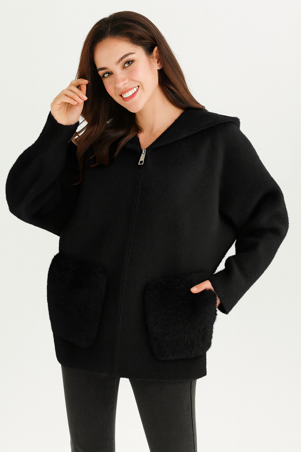 Lucy Sparks – wholesale Jacket – Women's – PREMIUM FLUFFY SUPER SOFT ZIP UP JACKET WITH HOOD 2