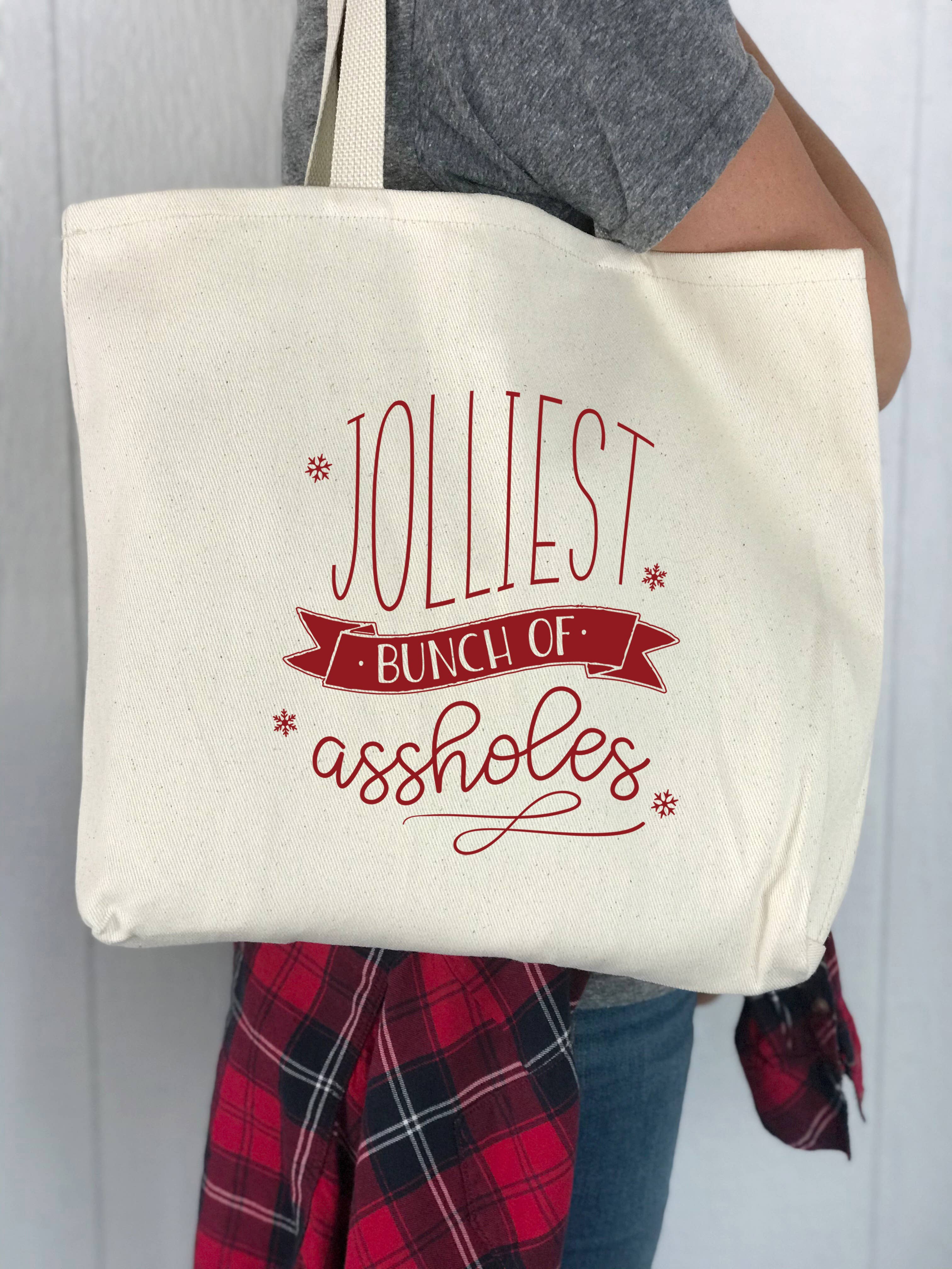 Perfect Day Print Co - Wholesale Tote Bag - Women's - Christmas Vacation Canvas Tote Bag, Jolliest Bunch of Aholes1