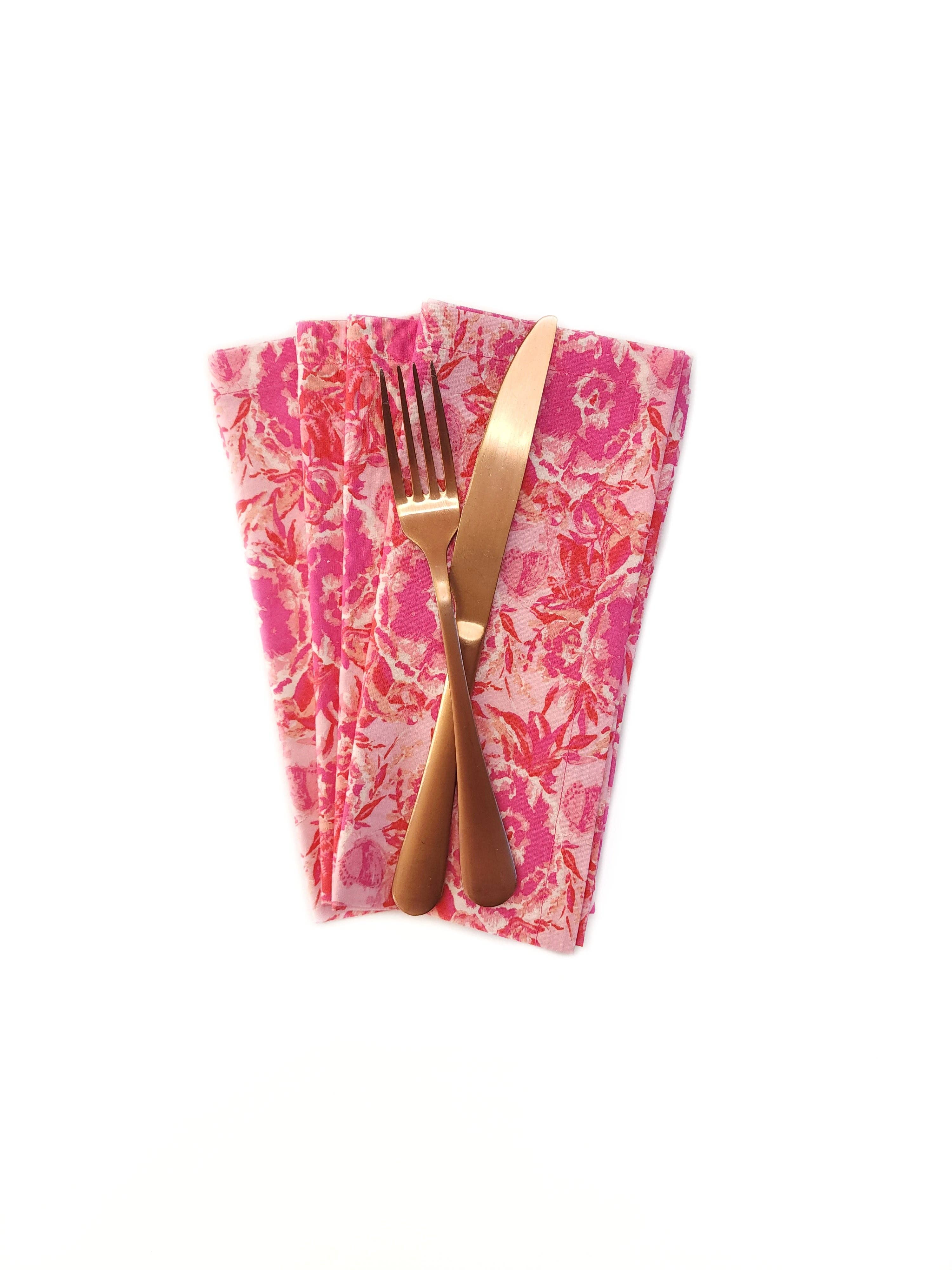 90 West Linen Co. - Wholesale Dinner & Cloth Napkin - Maximalist Pink Floral Cloth Napkins, Set of 4