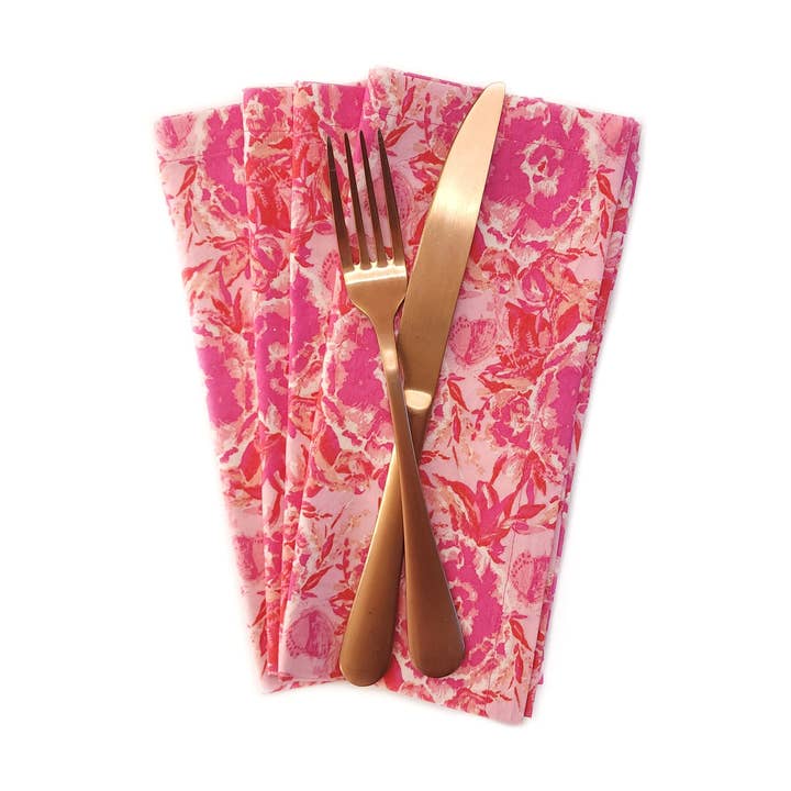 90 West Linen Co. - Wholesale Dinner & Cloth Napkin - Maximalist Pink Floral Cloth Napkins, Set of 40
