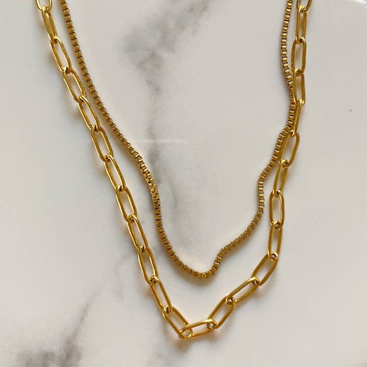 Piper Two Piece Paper Clip Chain Layered Necklace for wholesale by Kismet Showroom