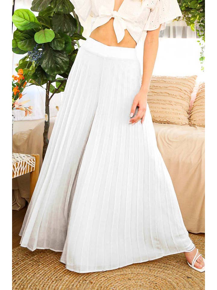Vine & Love - Wholesale Pants - Women's - High Waist Wide-Leg Palazzo Pleated Long Trousers VP81219