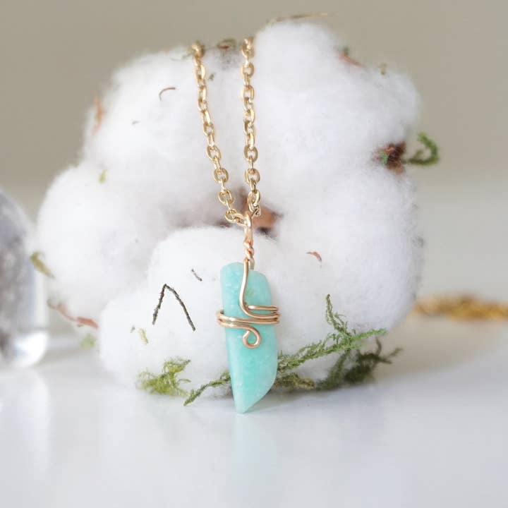 Raw Amazonite Necklace, Organic Green Crystal, Mom Jewelry for wholesale by Raw Stone Elegance