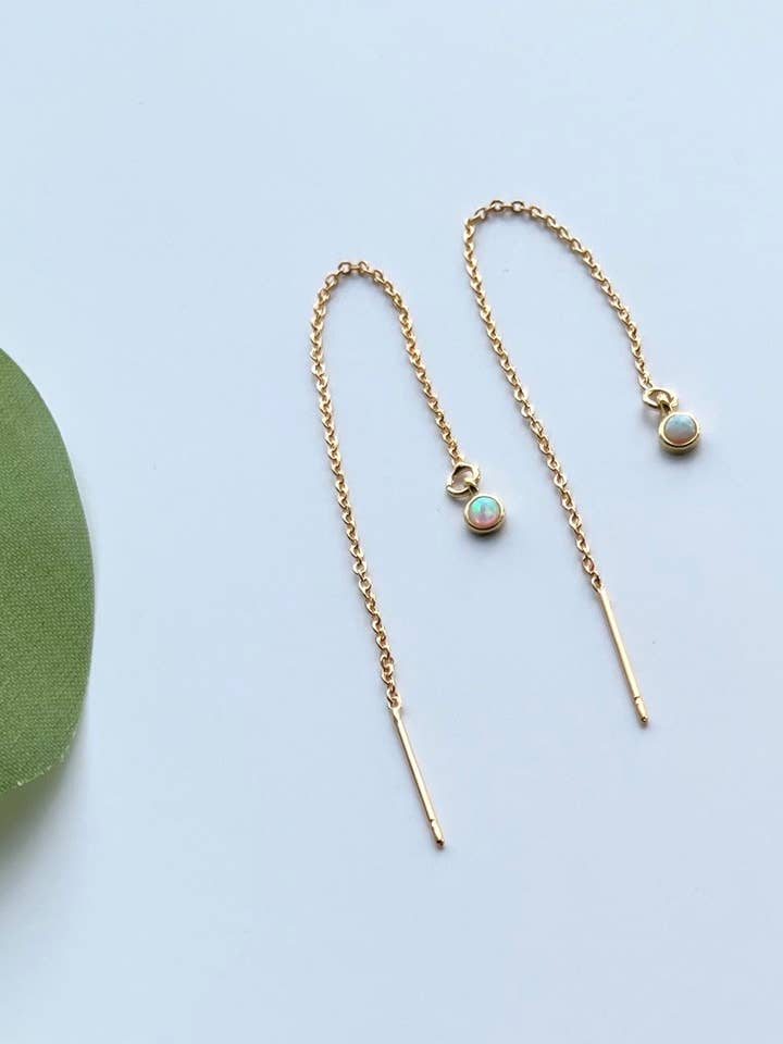 Opal and 18K Gold Plated Threader Earrings for wholesale by Mountain Marigold Jewelry