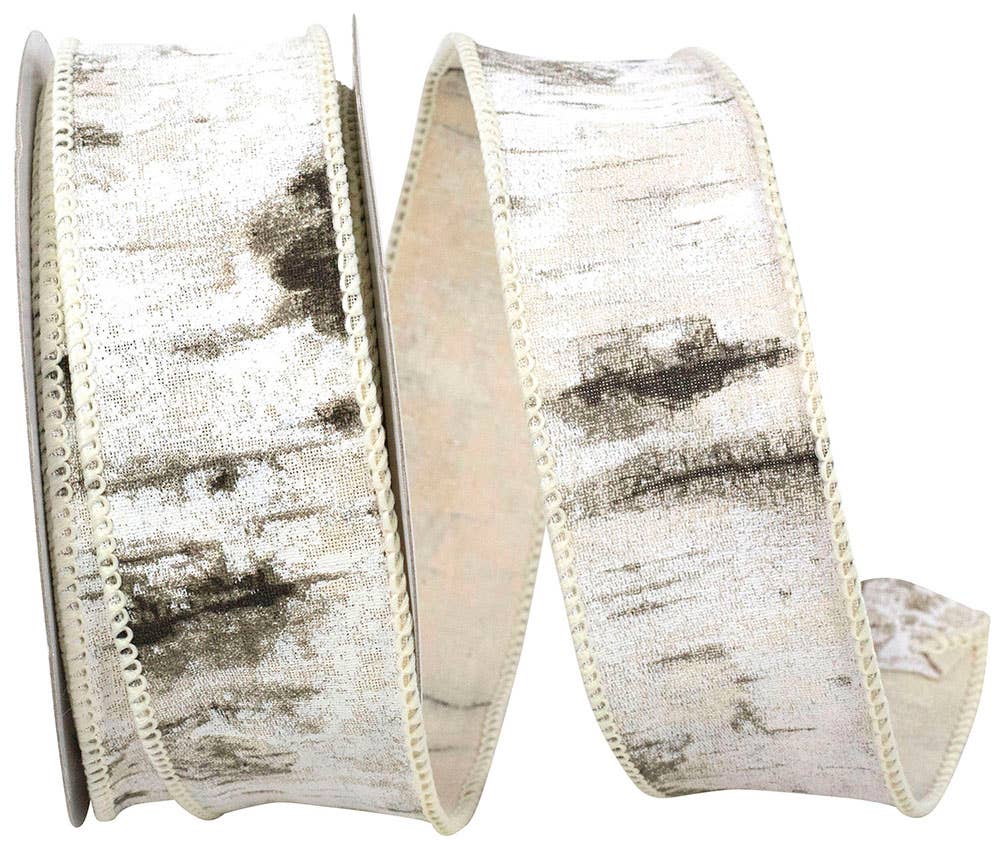 RELIANT RIBBON - Wholesale Ribbon - Gift Wrapping - Birch Trees Bark Forest Wired Edge, White, 1-1/2 In0
