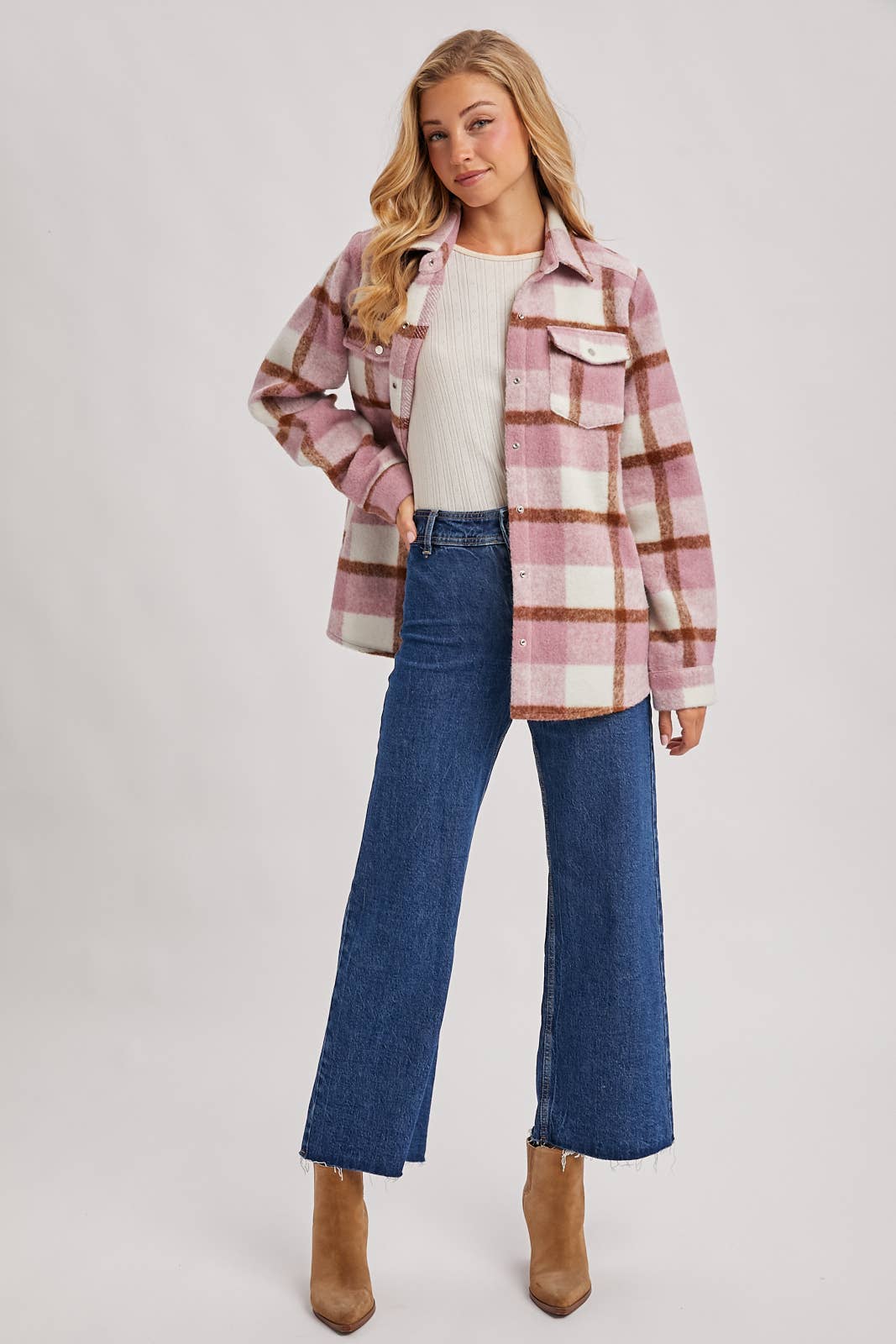 Bluivy – Engroshandel Skjortejakke/shacket – til kvinder – PLAID BØRSTET FLANNEL SHACKET16