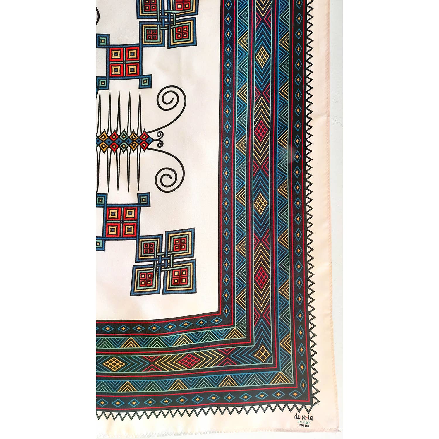 Deseta Design - Wholesale Scarf - Unisex - Ethiopian Style Embroidered Motif (Tilf) Printed Silk Scarf2
