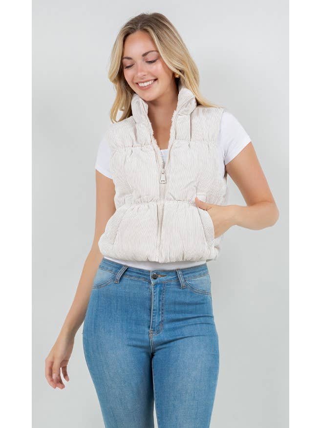 Veracci - Venta al por mayor Chaleco de abrigo - Mujer - Chaleco Vintage de Pana con Forro de Sherpa1