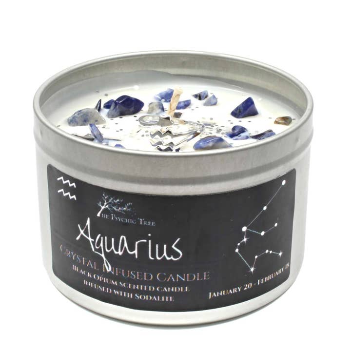 Aquarius - Crystal & Jewellery Scented Zodiac Candle for wholesale by The Psychic Tree