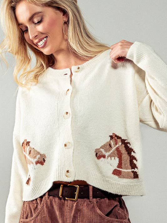 Western Horse Graphic Button-Up Knit Cardigan for wholesale by Fashion Week
