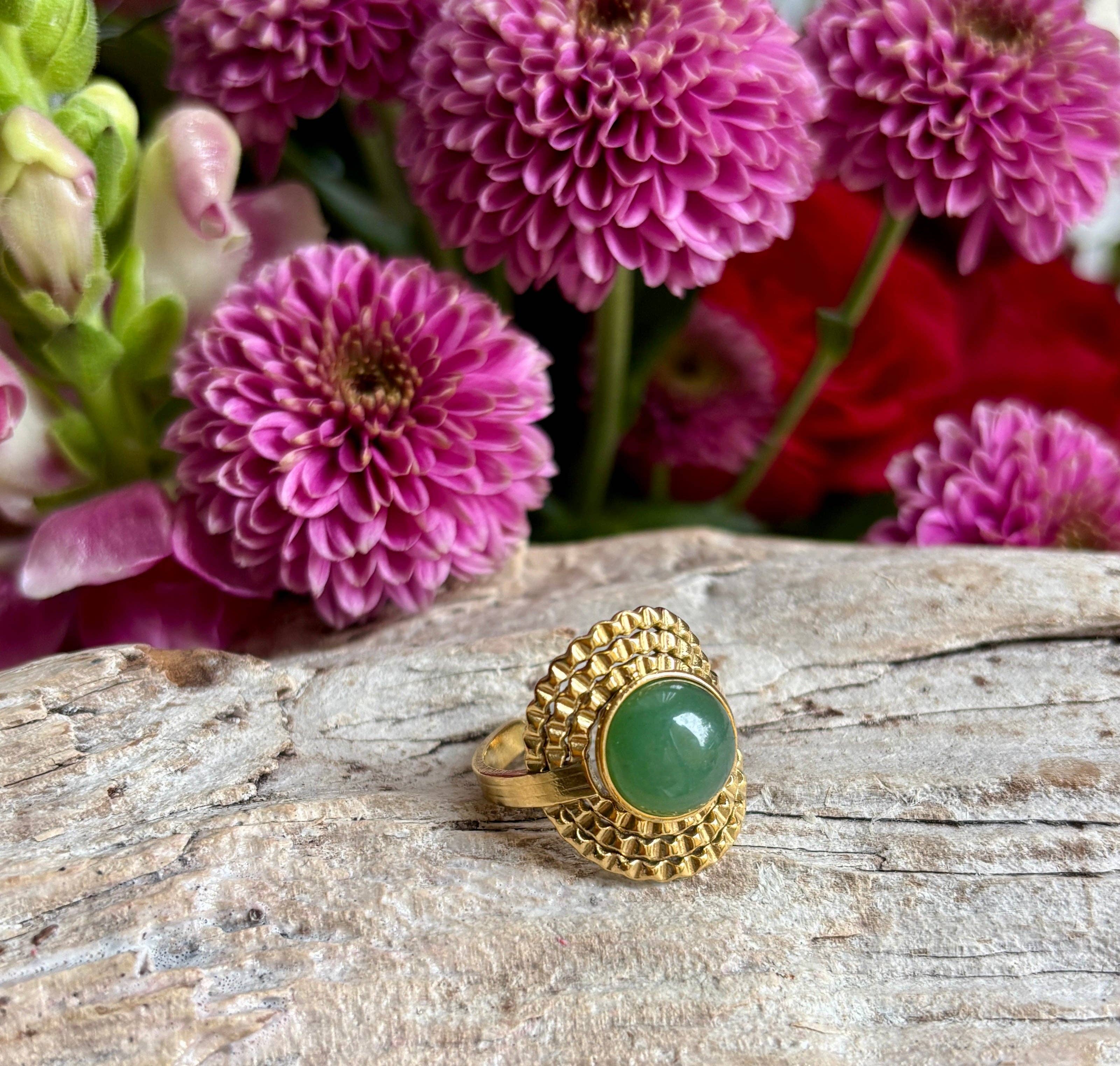 Ocean Ripples – wholesale Single stone/solitaire ring – 18ct Gold Plated Aventurine Sunflower Ring1