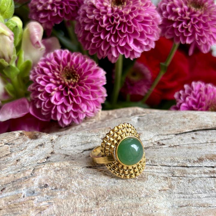 Ocean Ripples – wholesale Single stone/solitaire ring – 18ct Gold Plated Aventurine Sunflower Ring1