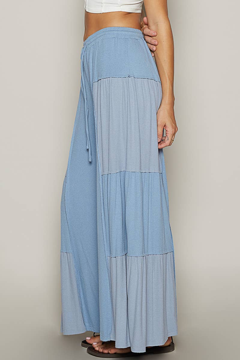 Pol Clothing - Wholesale Pants - Women's - Ribbed contrast fabric panels casual knit wide fit pants32