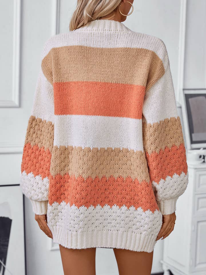 Lily Clothing - Wholesale Cardigan - Women's - STRIPED SWEATER CARDIGAN IN CONTRASTING COLORS5