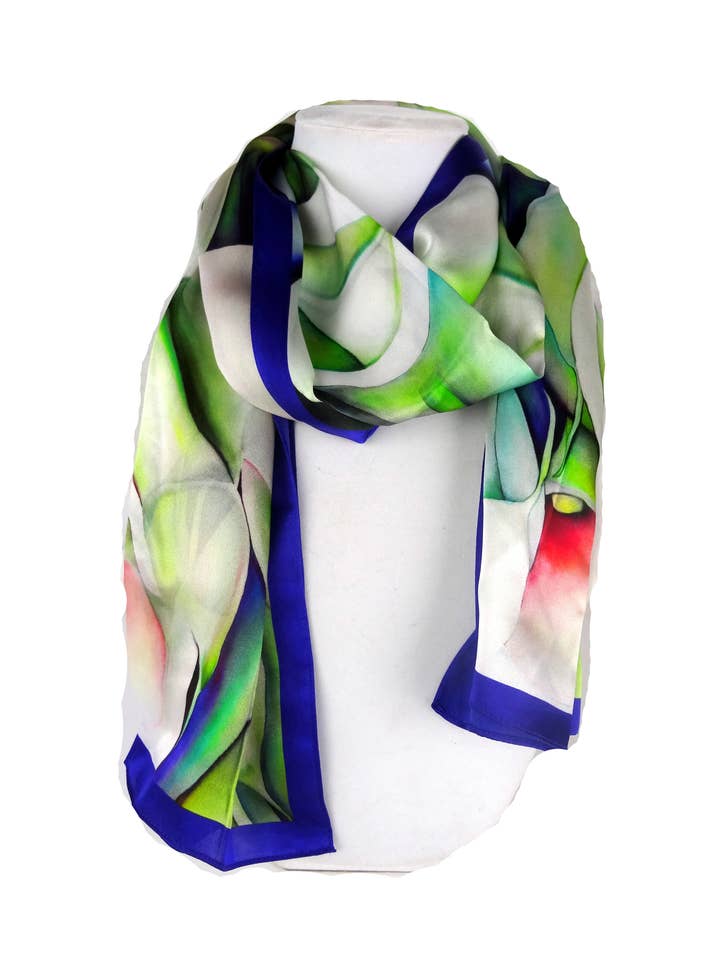 Sciarpa di seta astratta - Sciarpa floreale bianca - Raso per la vendita all'ingrosso da parte di Silk Squirrel
