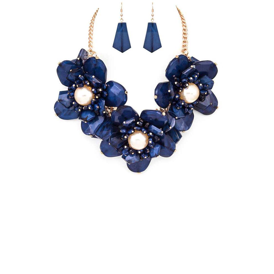 Artini Accessories – wholesale Jewellery set – Resin & Pearl Flowers Statement Necklace Set3