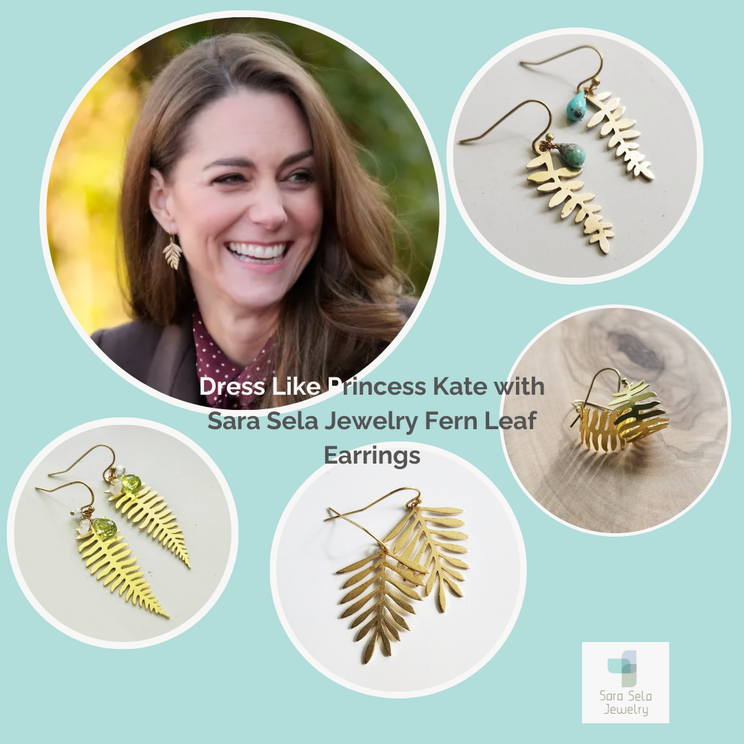 Sara Sela Jewelry - Wholesale Dangle Earrings - Brass Fern Leaf Dangle Earrings Inspired by Princess Kate2
