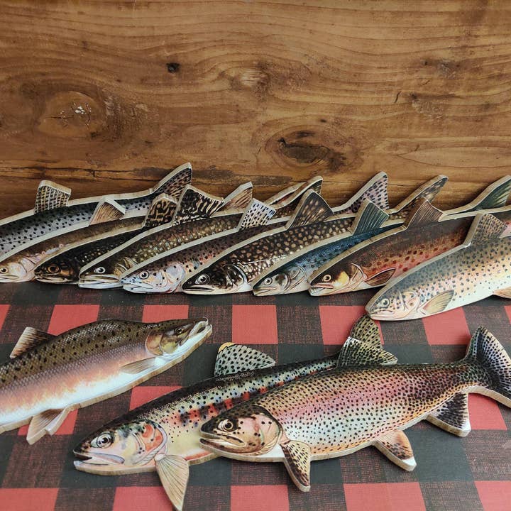 Ritagli in legno di trota per la decorazione della cabina e la realizzazione di ghirlande per la vendita all'ingrosso da parte di The Sawmill Shop