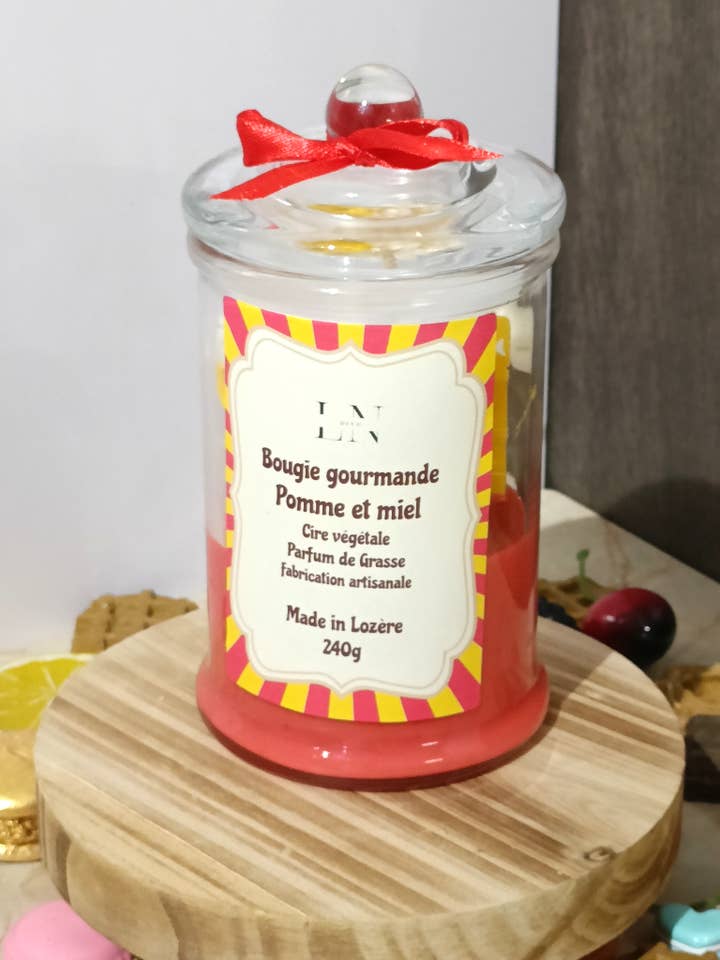 Bougie bonbonnière gourmande "pomme et miel" pour la vente par LNDECO