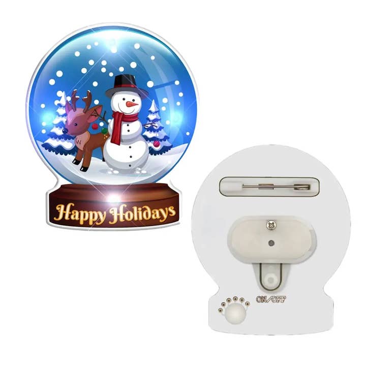 Blinkee.com, LLC - Wholesale Lapel Pin/Button - Christmas Snowman Globe Body Light-Up Pin