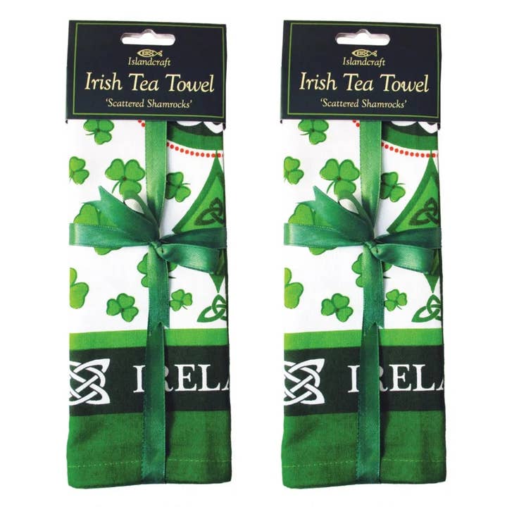Dublin Gift Company – Toalha de chá por atacado – Toalhas de Chá Irlandesas Trevos Espalhados
