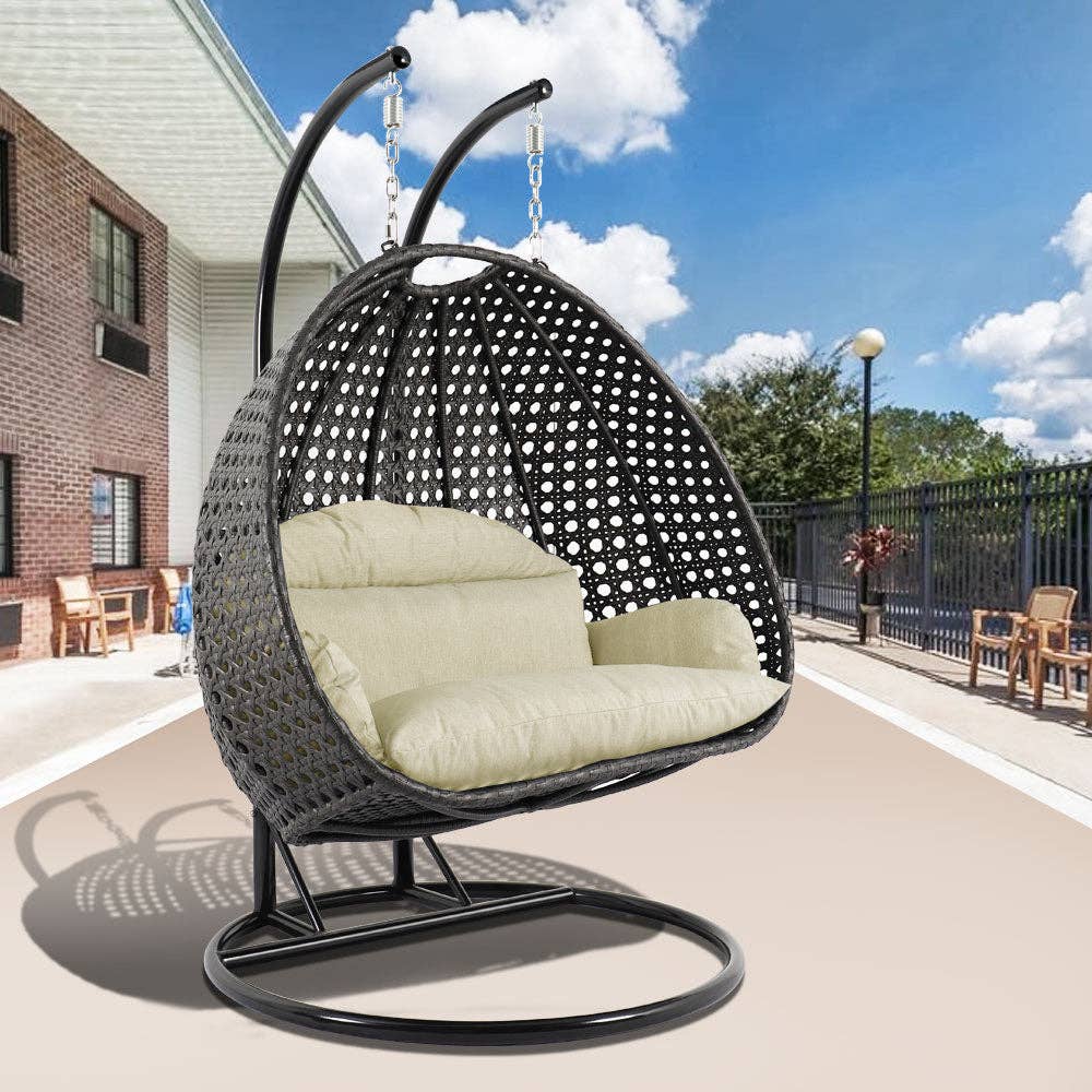 LeisureMod - Wholesale Egg Chair - Modern Charcoal Wicker Hanging Double Seater Egg Swing Chair106
