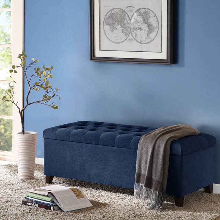 Olliix - Wholesale Bench - Button Tufted Upholstered Storage Bench, Navy Blue *