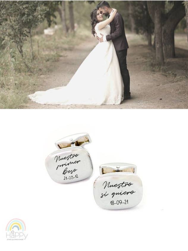 Boutons de manchette rectangulaires en acier gravés à la main pour la vente par Happypulseras