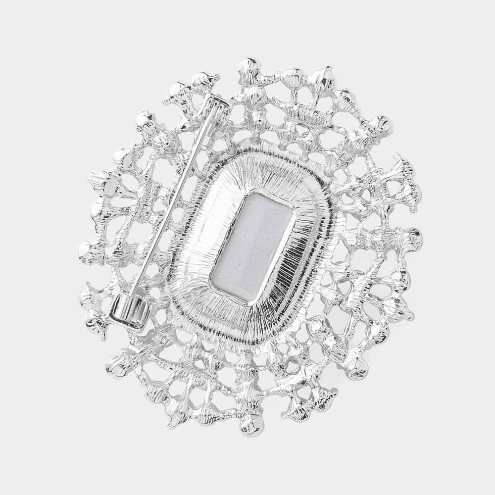 Sensibling Corp. - Wholesale Brooch - Rectangle Glass Stone Pointed Pearl Embellished Pin Brooch2