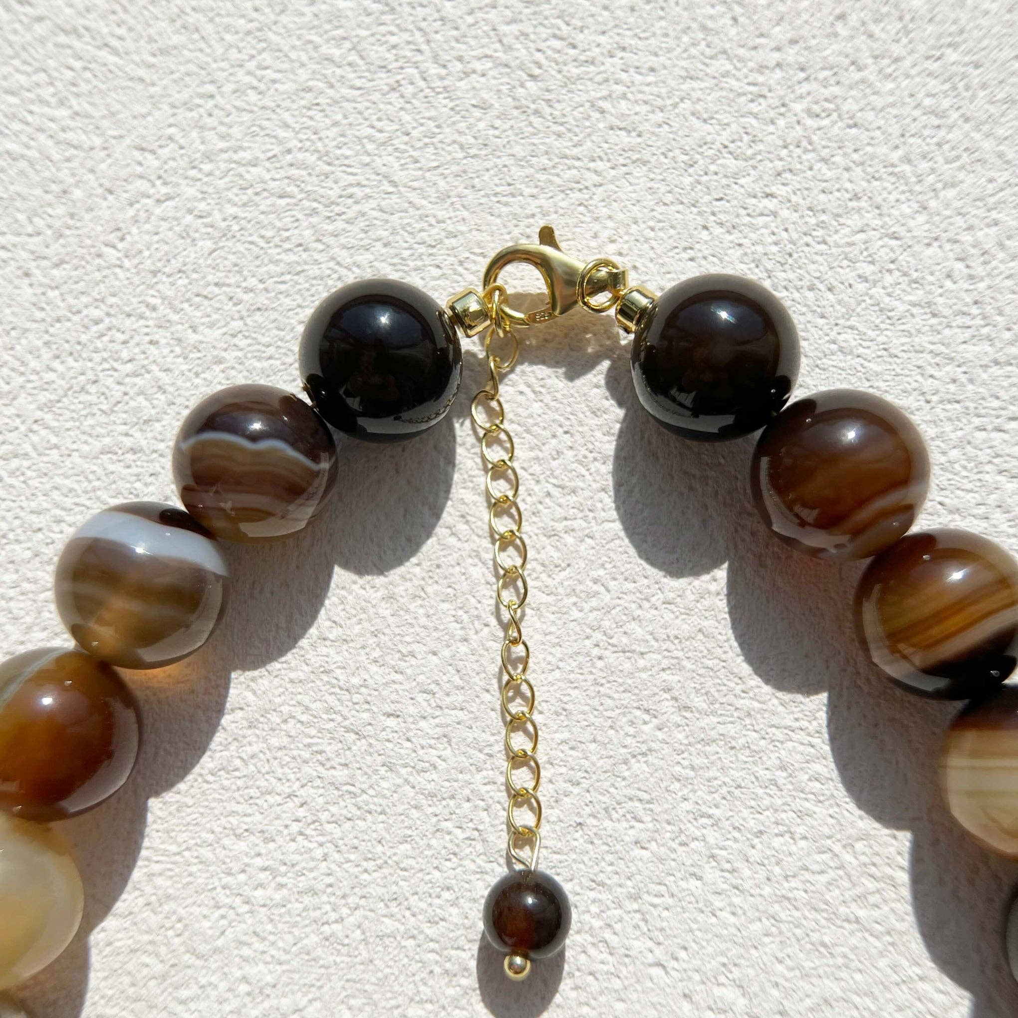 Amaré - Wholesale Beaded/Pearl Necklace - Latte Onyx & Pearl Necklace – 12mm Beaded Gemstone Jewerly1