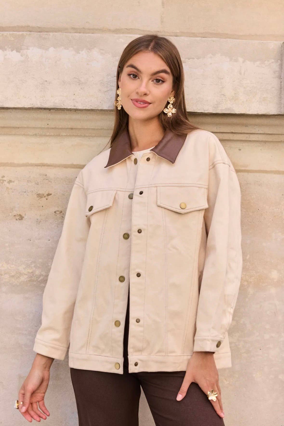 Frime - Wholesale Denim Jacket - Women's - Denim jacket with leather collar - 56740