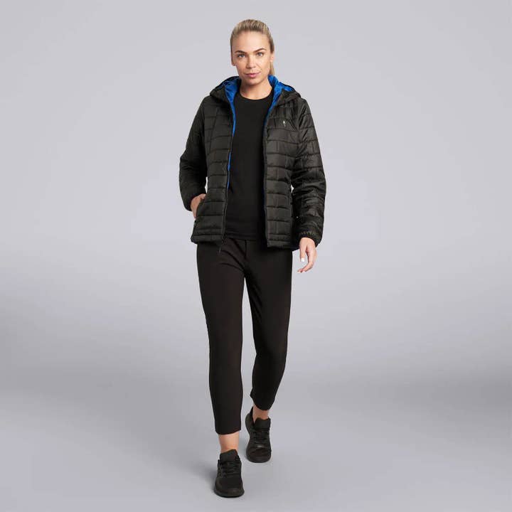 Female Highland Reversible Quilted Jacket - Black/Blue for wholesale by HPE Activewear