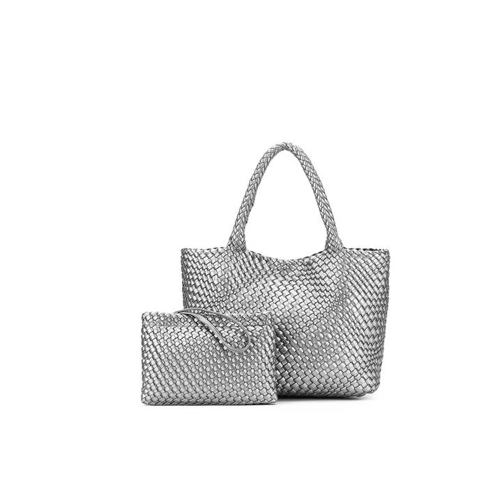 St Moritz Pewter 2 Piece Woven Handbag for wholesale by BLACK CAVIAR DESIGNS