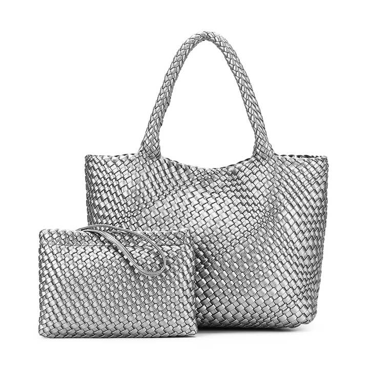 St Moritz Pewter 2 Piece Woven Handbag for wholesale by BLACK CAVIAR DESIGNS
