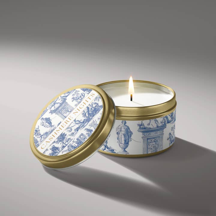 Vela Perfumada Noches de Cachemira | Vela en lata Floral y Almizclada para venta al por mayor de Glowing Harmony Candle Co