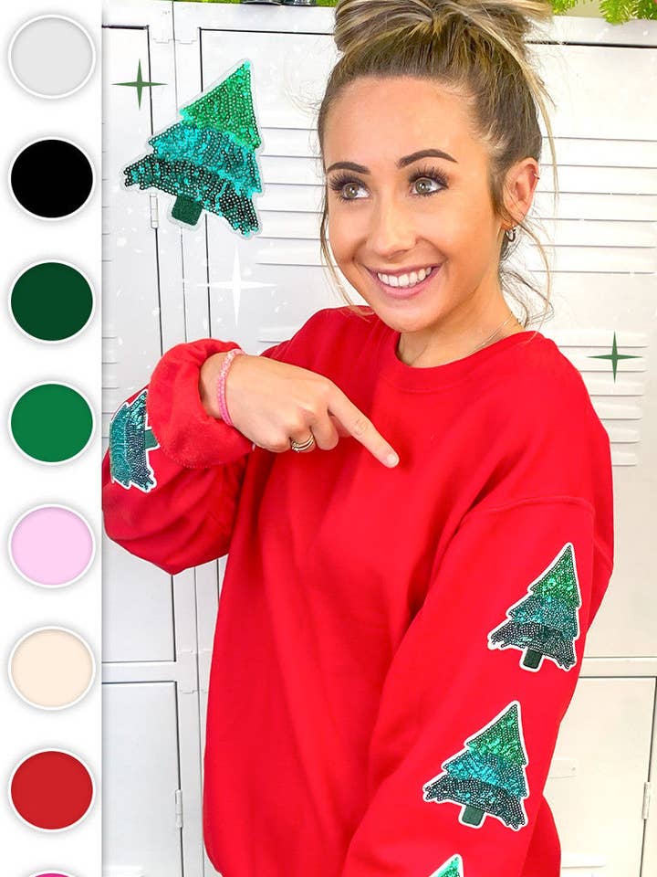Christmas Tree Sparkle Sleeve Graphic Sweatshirt for wholesale by Sugar Stitch